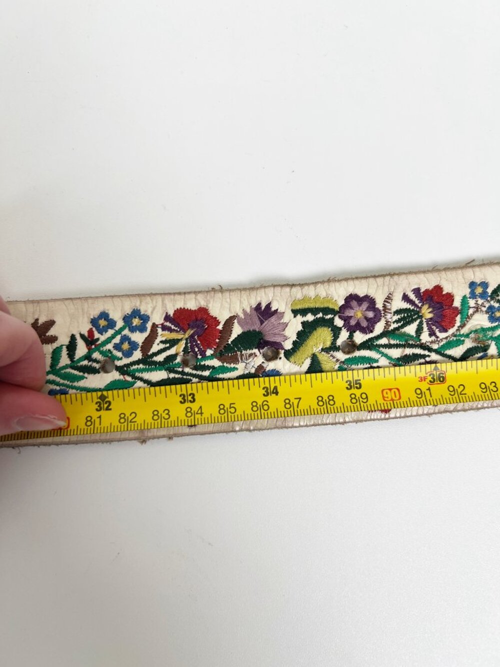 Vintage 90s Y2K Lucky Brand Leather Belt Embroidered Boho Cottagecore Bohemian - Picture 7 of 8